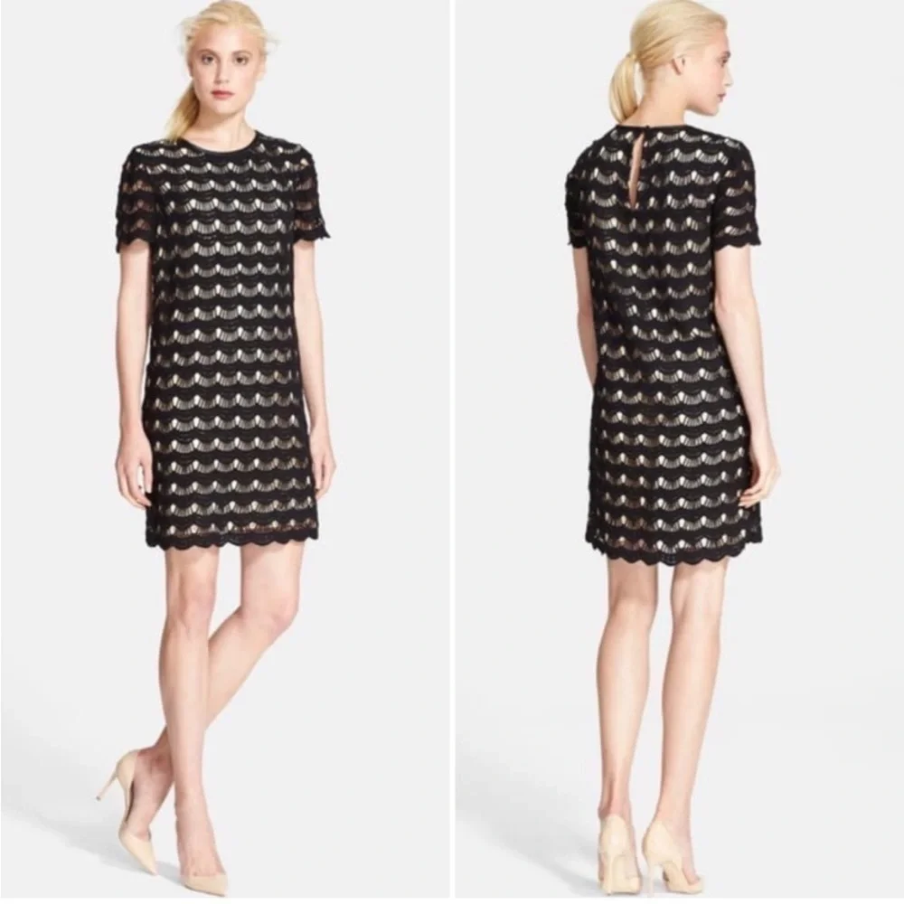 Kate Spade Virginia Ivory Lace Shift White Mini Dress Scalloped Short Sleeve 8